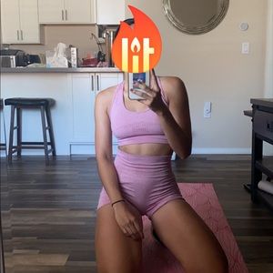 Shein pink biker shorts sports bra set